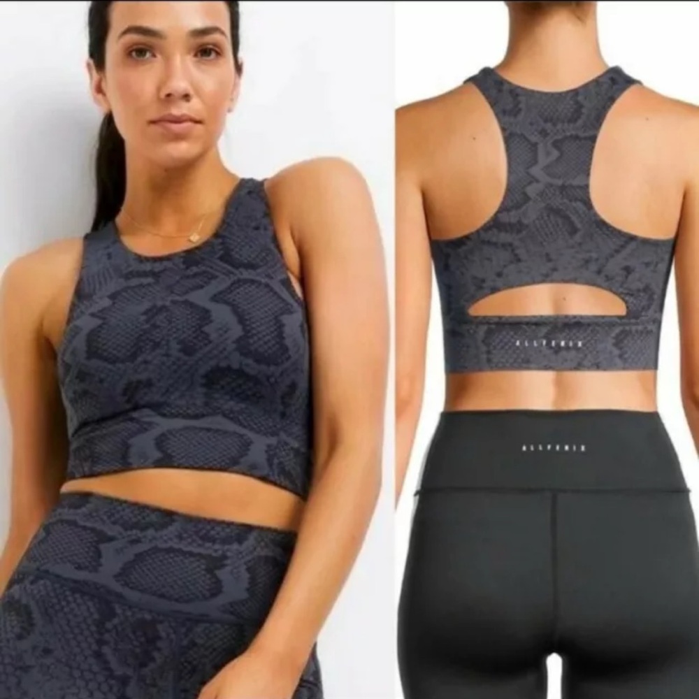 All Fenix Snake Print Longline Sports Bra Sz Large Blue & Black Racerback *SET*